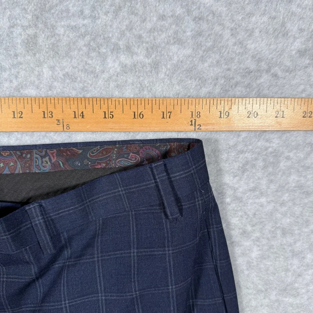 Lauren Ralph Lauren Mens Navy Blue Windowpane Plaid Dress Pants 36x29 Fits 36x27
